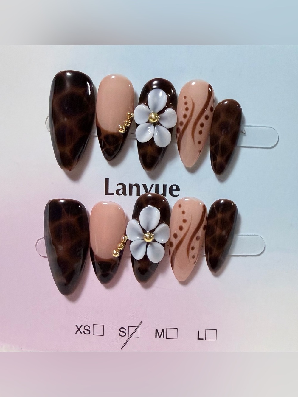 Nude & Brown Floral Press-On Nail Set
